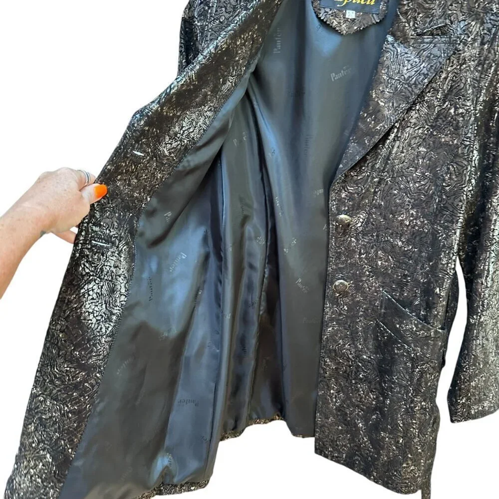 Alpaca Trench Coat Metallic Black Bronze Textured Belted Mob Wife Size‎ M